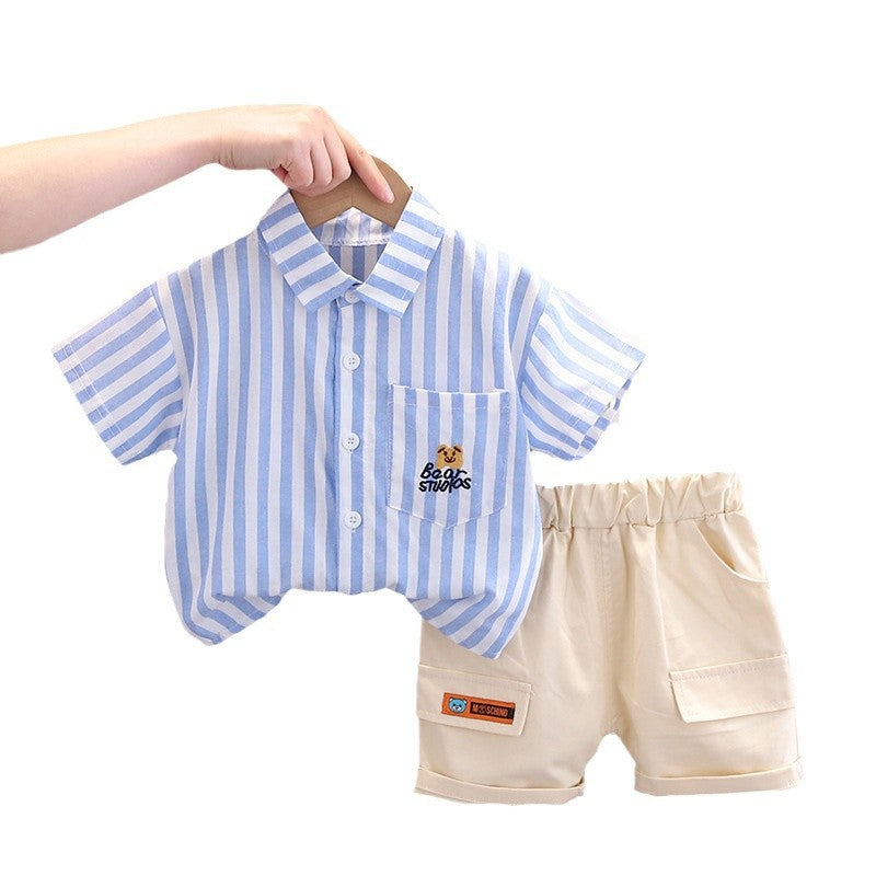 Boys Cartoon Cotton Shirt Shorts Set