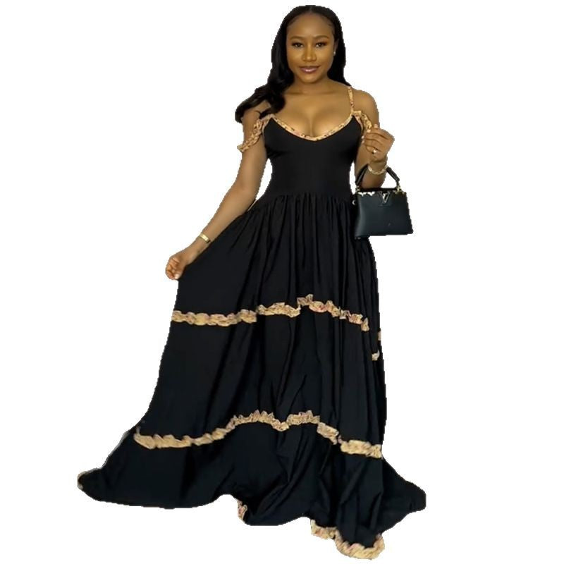 Sexy lace V-neck long dress