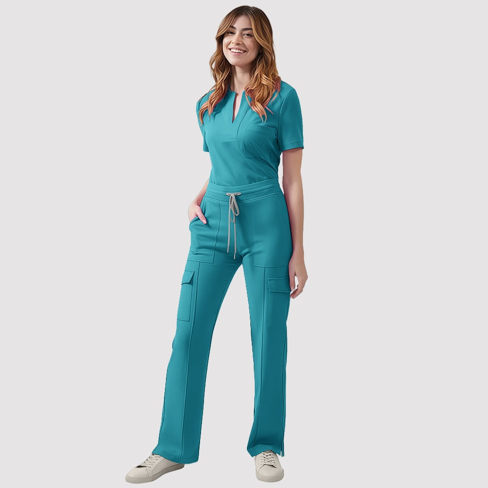 Women's V-Neck Scrub Top and Pants Set for Medical Workwear