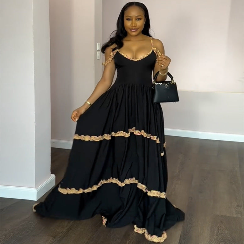 Sexy lace V-neck long dress