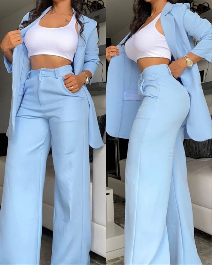 Elegant Solid Color Blazer and Pants