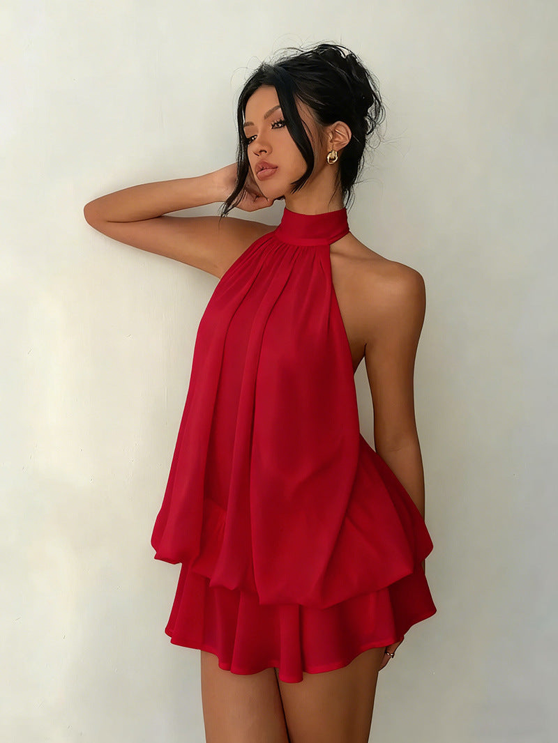 Tight-Waist Top Shruffled Dress