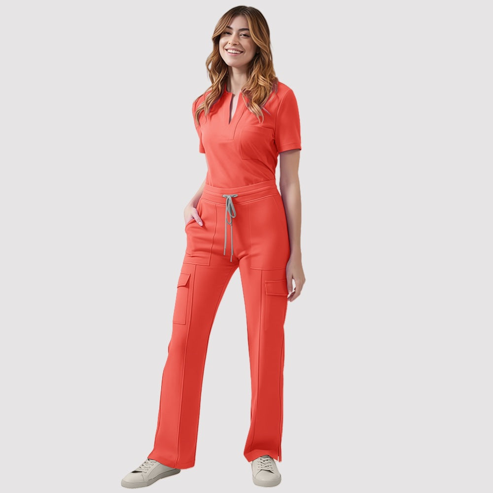Women's V-Neck Scrub Top and Pants Set for Medical Workwear