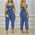 Denim Blue Chain Sling Backless Jumpsuit