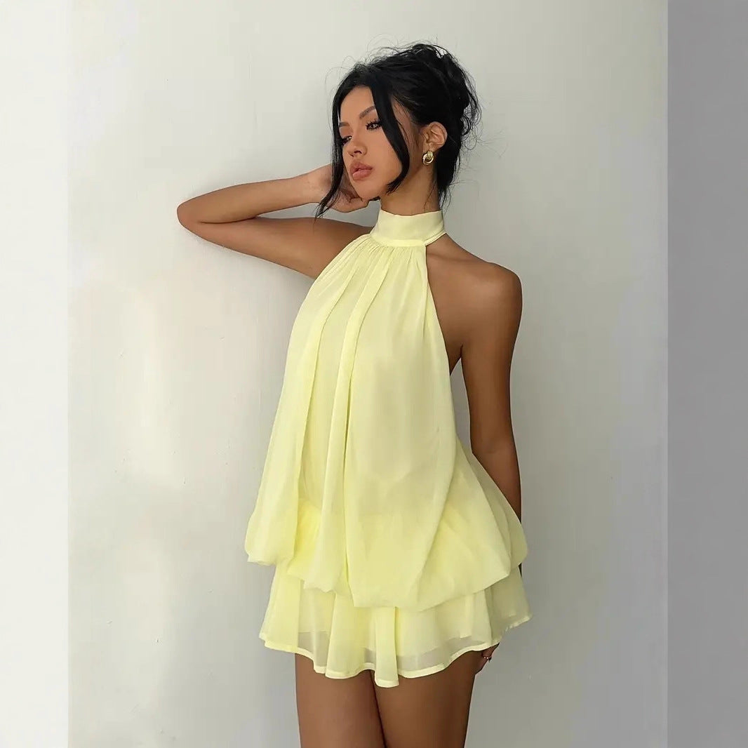 Tight-Waist Top Shruffled Dress