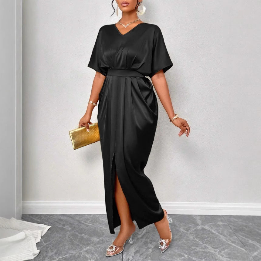 Fitted waist slit long dress