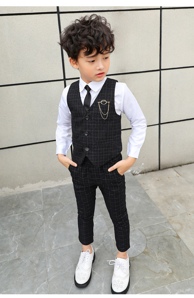 Boys Plaid Vest Two-Piece