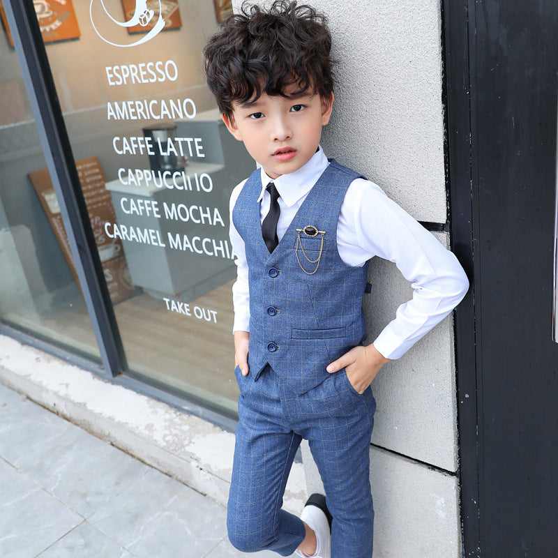Boys Plaid Vest Two-Piece