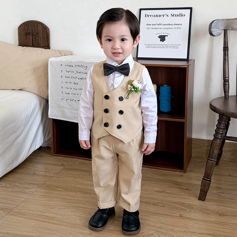 Boys Formal Suit Set with Bow Tie and Corsage