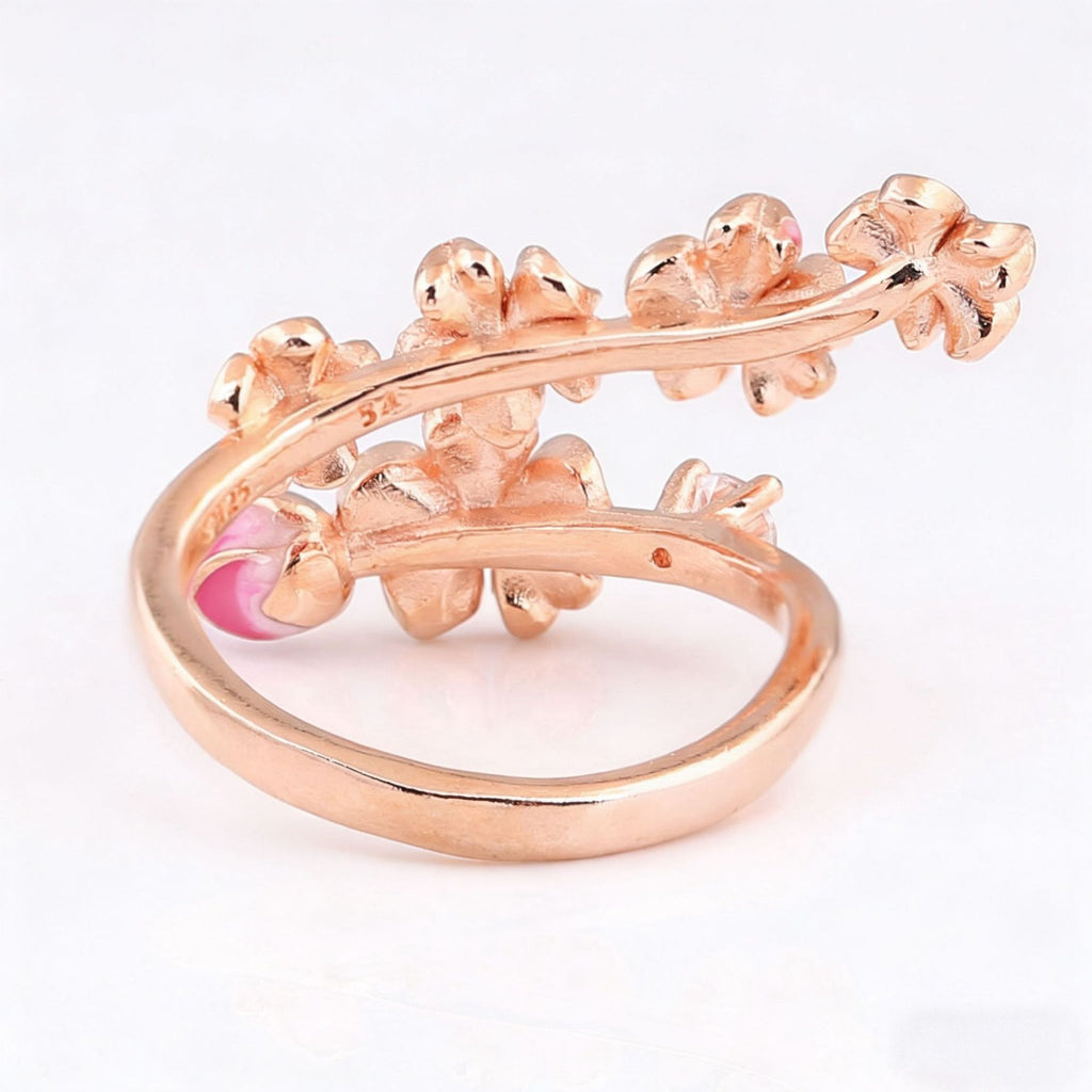 Elegant Rose Gold Peach Blossom Beaded Ring