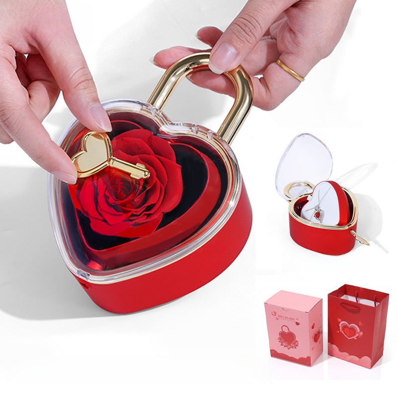 Heart Shape Flip Rose Jewelry Box Gift Set