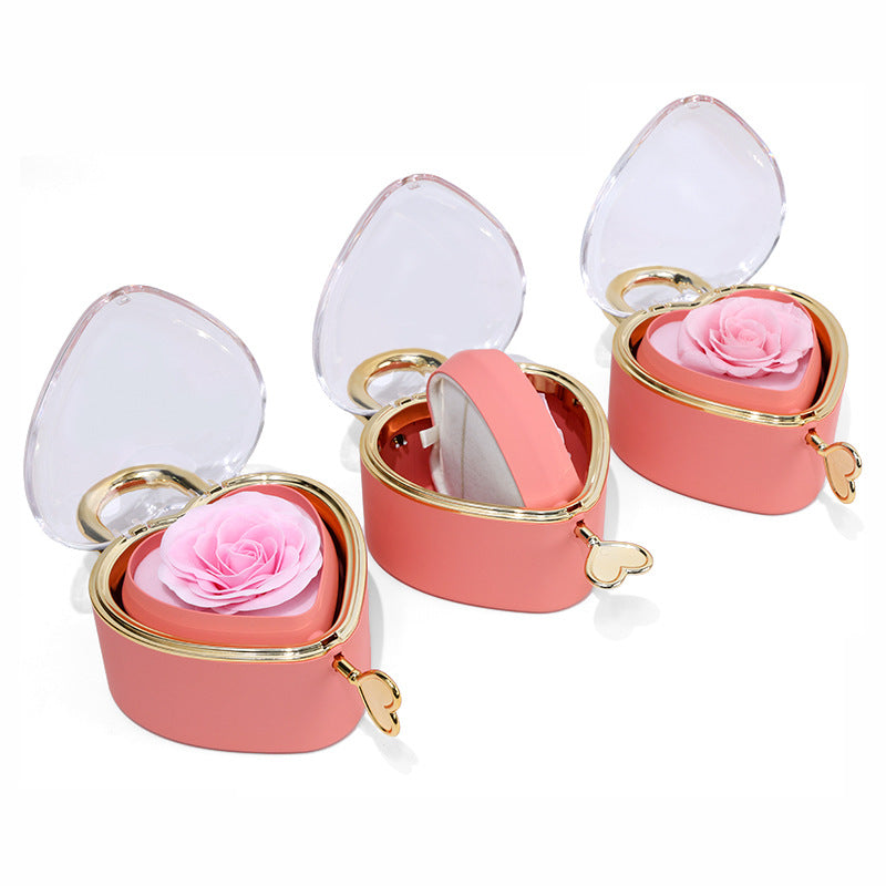 Heart Shape Flip Rose Jewelry Box Gift Set