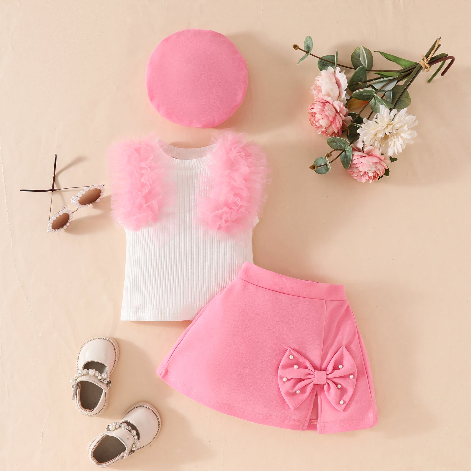 Toddler Girls Sleeveless Bow Outfit Set