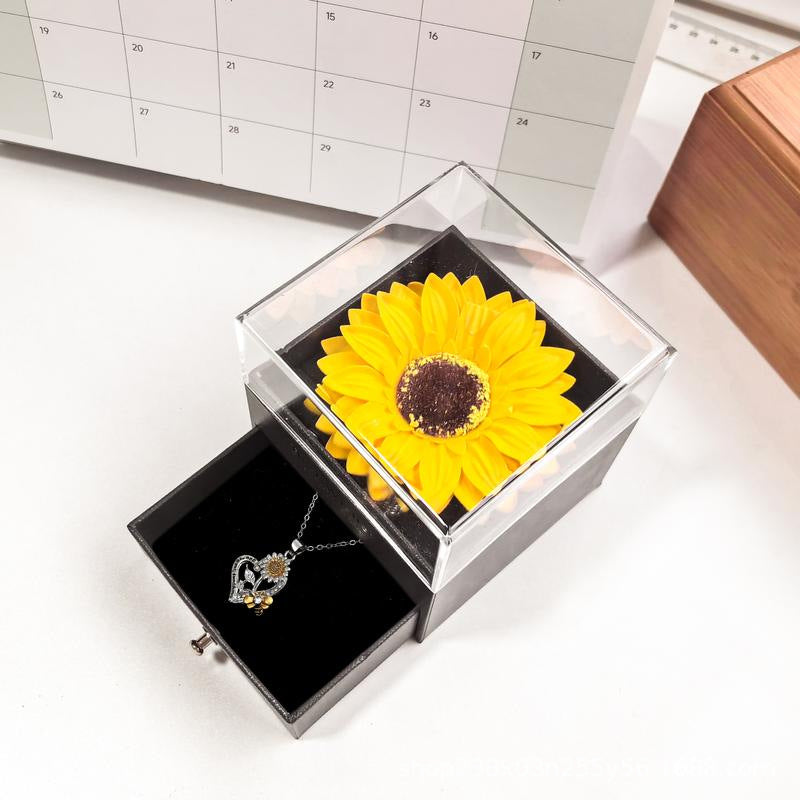 Sunflower Acrylic Jewelry Box with Artificial Flower