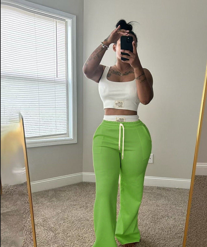 Color-Block Double-Waist Loose-Fit Vest and Trousers Set