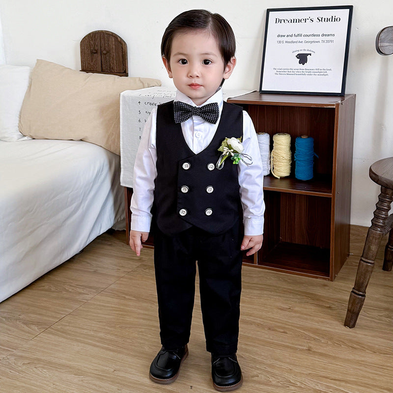 Boys Formal Suit Set with Bow Tie and Corsage