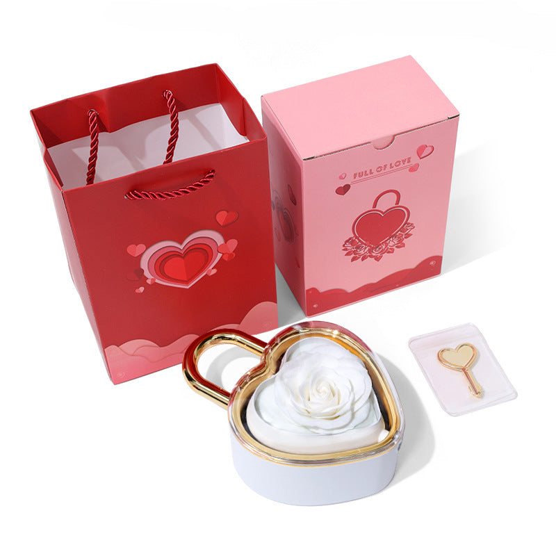 Heart Shape Flip Rose Jewelry Box Gift Set