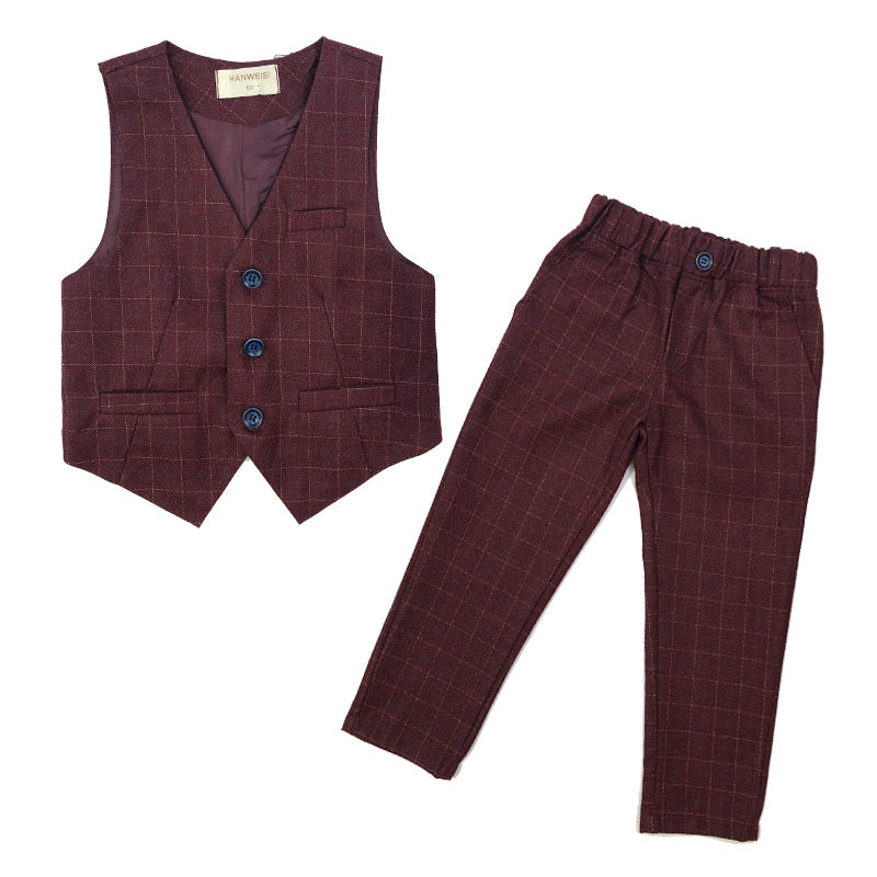 Boys Plaid Vest Two-Piece