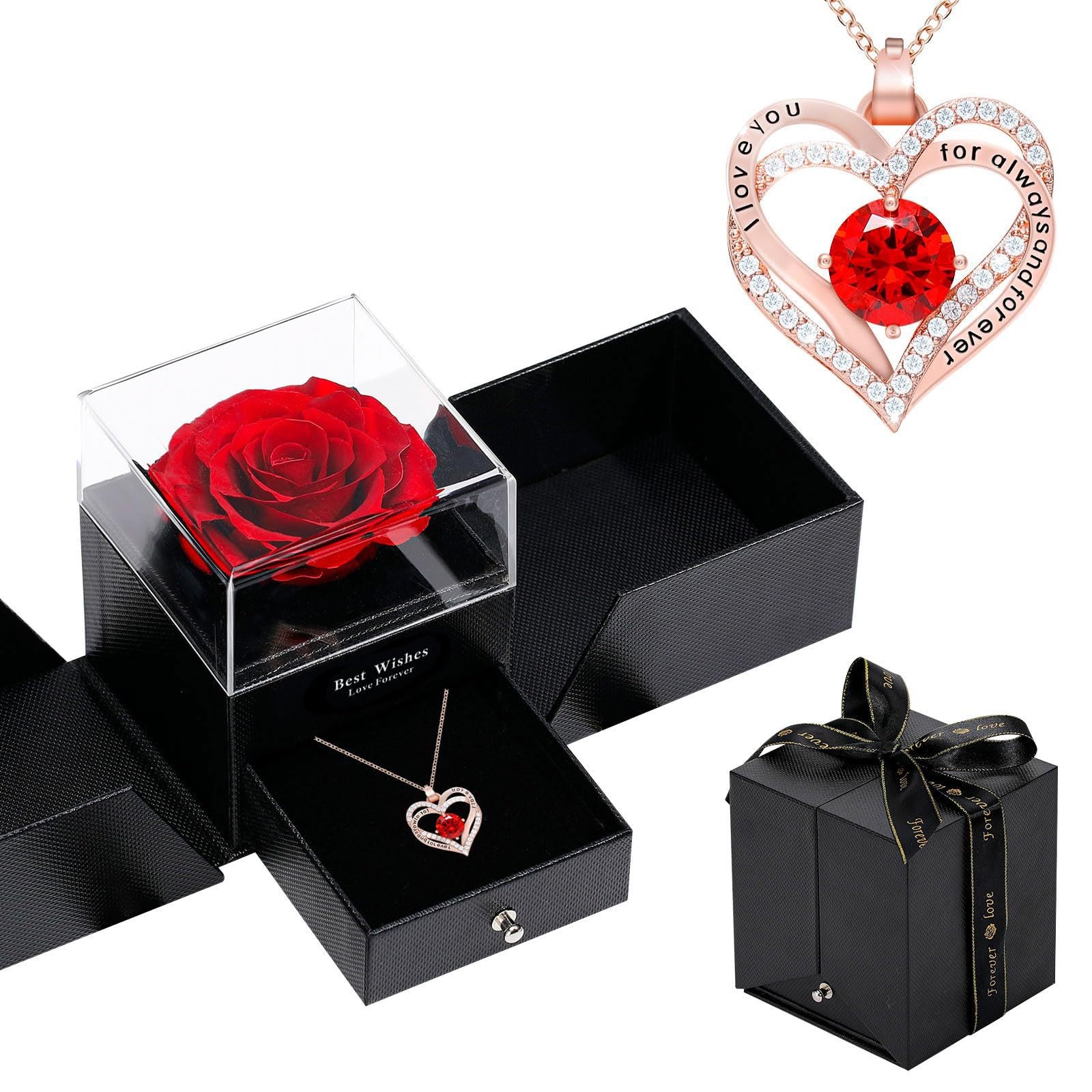 Double Heart Rose Gold Necklace with Zircon