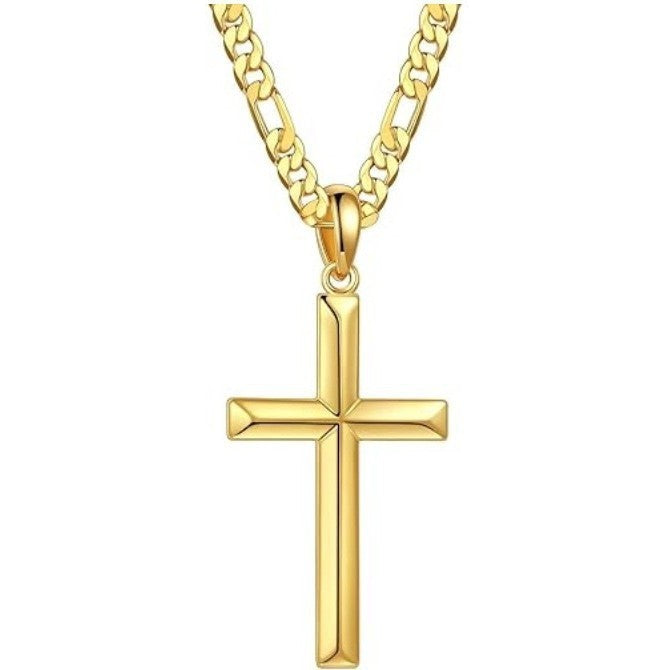 Stainless Steel Cross Pendant Cuban Chain Necklace