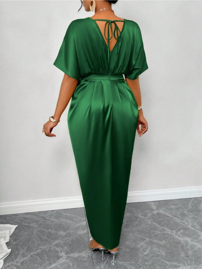 Fitted waist slit long dress